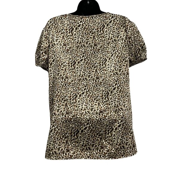 CATO Tunic Blouse Top Leopard Animal Print Brown Button Accent Size Large - Picture 4 of 5